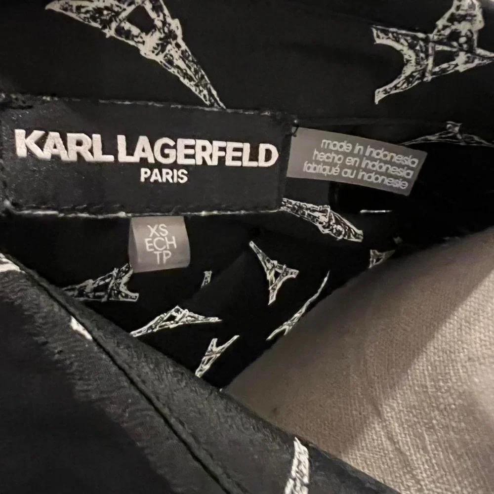 Karl Lagerfeld Eiffel Tower Black and White Button Down Shirt Women's XS - Picture 5 of 8